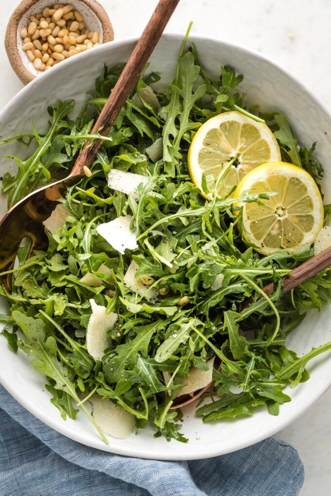 Chicken and Arugula Salad with Toasted Pine Nuts and a Balsamic