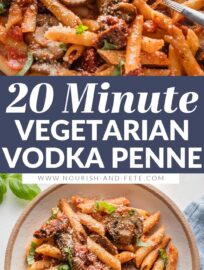 This easy vegetarian vodka penne recipe is one you'll want to make again and again! Mushrooms and sun-dried tomatoes add layers of flavor, it comes together quickly, and it's simple to adapt whether you make your own sauce or use store-bought.