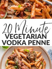 This easy vegetarian vodka penne recipe is one you'll want to make again and again! Mushrooms and sun-dried tomatoes add layers of flavor, it comes together quickly, and it's simple to adapt whether you make your own sauce or use store-bought.