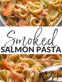 This creamy smoked salmon pasta recipe is ready in less than 25 minutes and the perfect marriage of impressive yet easy to make. Tender flakes of smoked salmon add something special to tendrils of pasta, fresh herbs, and a silky pan sauce. The result: a great dinner for date night, guests, or any weeknight that deserves to feel elevated.