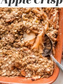 Everyone will love this old fashioned apple crisp! Tender baked apples, a crackly and buttery brown sugar oat topping, and the warmth of cinnamon and nutmeg add up to the ultimate fall dessert.