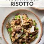 This must-try recipe for Instant Pot mushroom risotto with peas is easy and delicious! Hands down the simplest, hands-off way to make a creamy, flavorful risotto at home. Filling enough to be a tasty vegetarian main dish, and versatile enough to be a nice side dish for pork chops, steak, or chicken. #vegetarianmeals #instantpotrecipes #risotto #mushroomrecipes