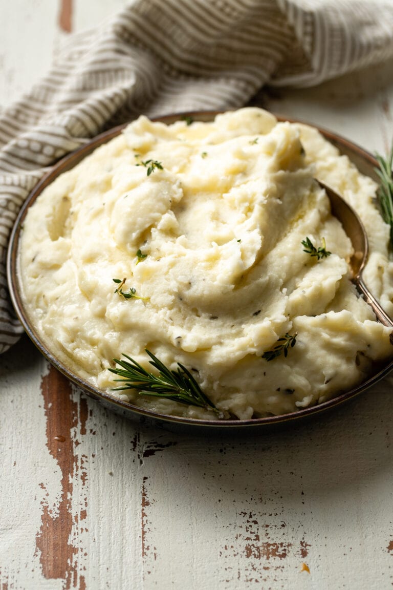 Instant Pot Garlic Herb Mashed Potatoes - Nourish and Fete