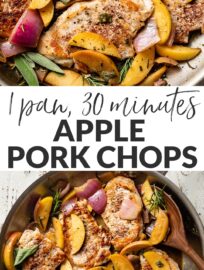 This easy recipe for pork chops with apples and onions will be a new family favorite! One pan, 30 minutes, and mouth-watering taste.