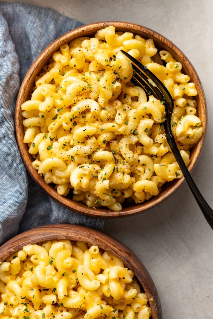 A bowl of one pot mac and cheese, ready to eat.