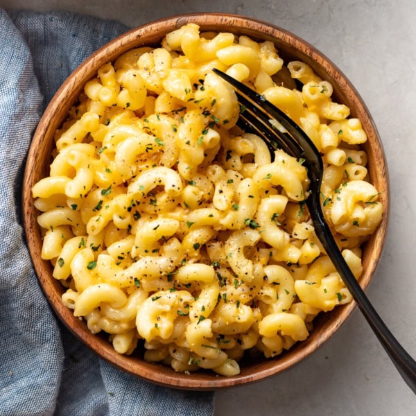 A bowl of one pot mac and cheese, ready to eat.