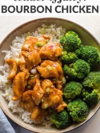 This is the best recipe for quick, easy, and delicious bourbon chicken - a family classic you can make in 30 minutes. Everyone will enjoy tender bites of chicken with crispy edges enveloped in a one-of-a-kind sticky, sweet pan sauce.