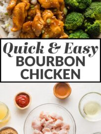 This is the best recipe for quick, easy, and delicious bourbon chicken - a family classic you can make in 30 minutes. Everyone will enjoy tender bites of chicken with crispy edges enveloped in a one-of-a-kind sticky, sweet pan sauce.