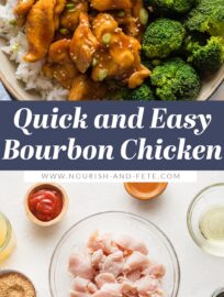 This is the best recipe for quick, easy, and delicious bourbon chicken - a family classic you can make in 30 minutes. Everyone will enjoy tender bites of chicken with crispy edges enveloped in a one-of-a-kind sticky, sweet pan sauce.