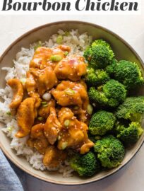 This is the best recipe for quick, easy, and delicious bourbon chicken - a family classic you can make in 30 minutes. Everyone will enjoy tender bites of chicken with crispy edges enveloped in a one-of-a-kind sticky, sweet pan sauce.