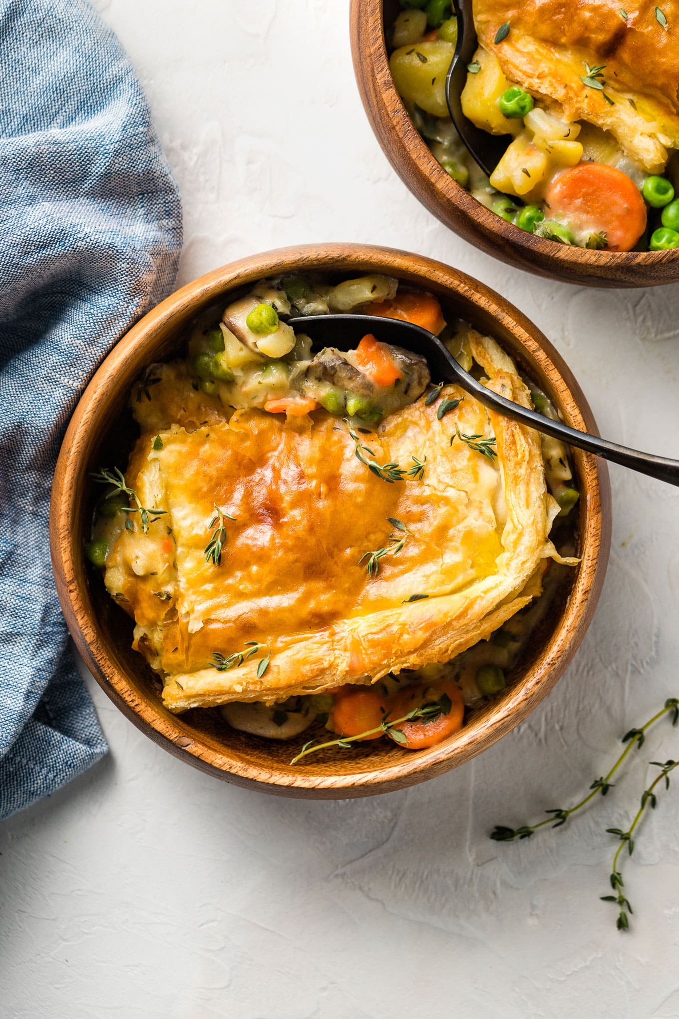 Veggie pot pie with a puff pastry crust.