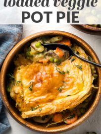 Make this comforting vegetarian pot pie for a cozy, filling meal tonight! Loaded with tender, flavorful veggies in a creamy roux and topped with a flaky puff pastry crust, this recipe delivers easy, healthy, plant-forward comfort food that pleases everyone!