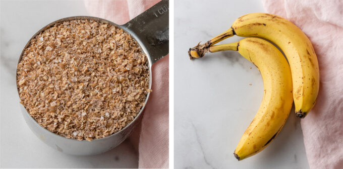 Coarse wheat bran and brown bananas.