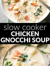This Crockpot Chicken Gnocchi Soup recipe is dreamy comfort food made slow cooker simple for busy days and nights. It's packed with tender veggies and flavorful chicken, dotted with pillowy gnocchi, and wrapped up in a velvety soup that may have you scraping the bowl.