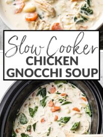 This Crockpot Chicken Gnocchi Soup recipe is dreamy comfort food made slow cooker simple for busy days and nights. It's packed with tender veggies and flavorful chicken, dotted with pillowy gnocchi, and wrapped up in a velvety soup that may have you scraping the bowl.