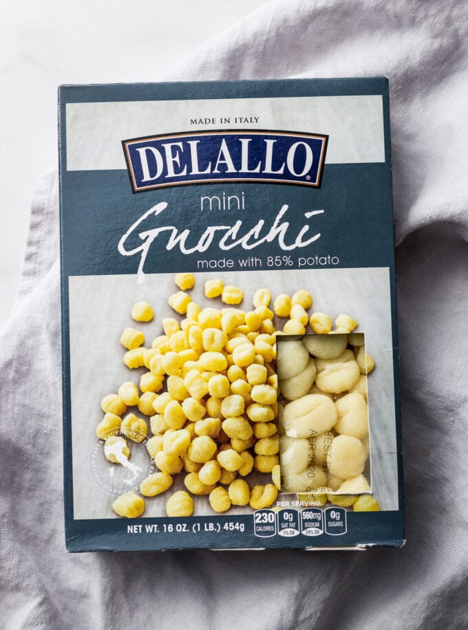 Package of DeLallo brand mini potato gnocchi.