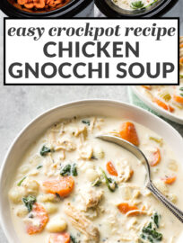 Craving comfort? This creamy crockpot chicken gnocchi soup is the perfect recipe! An amazing copycat for the Olive Garden favorite, it's packed with tender veggies and pillowy gnocchi in a velvety broth everyone loves. Plus it's crazy easy to make in your slow cooker, and an unexpected ingredient swap gives you a creamy soup with no cream! Make this homemade version once and it'll be a new family favorite.