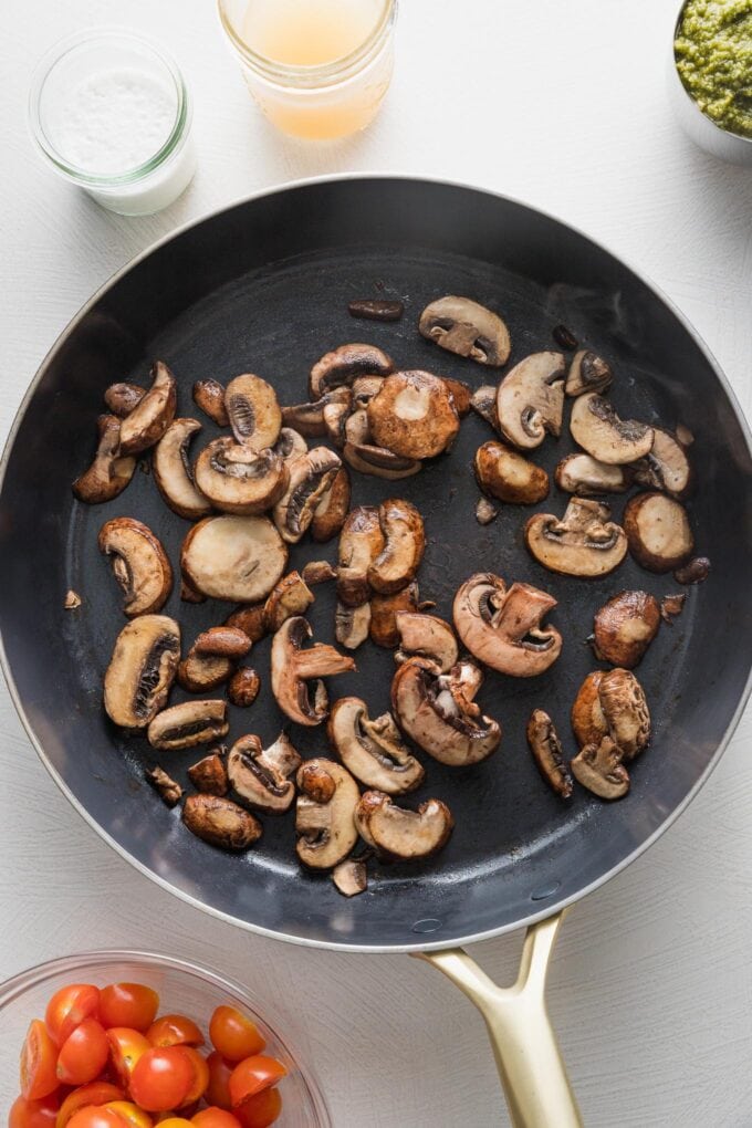 Mushrooms sauteed in olive oil.