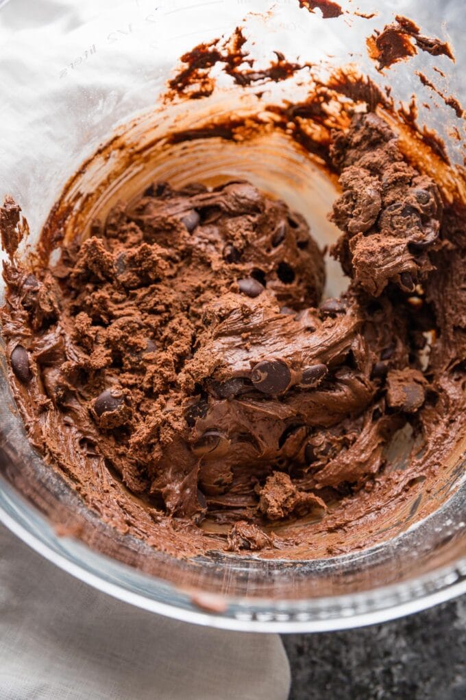 Overhead image of chocolate chocolate cookie dough.