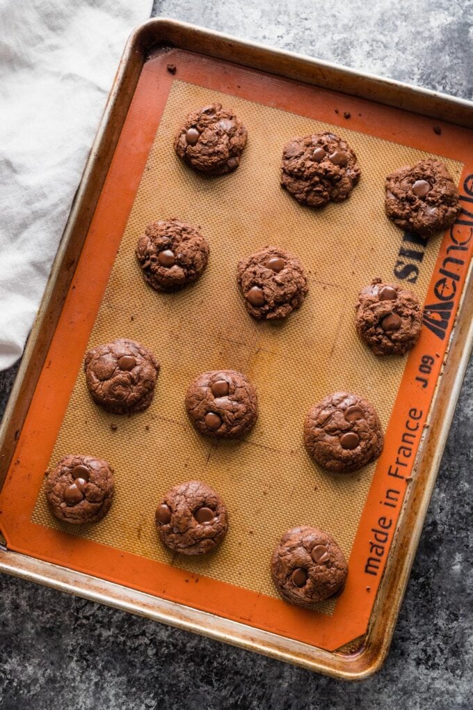Just-baked chocolate cookies.