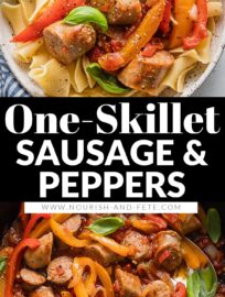 Whip up this easy, one pan recipe for Italian sausage, peppers, and onions in a light tomato sauce when you want maximum flavor and minimal effort! Serve over pasta, roasted veggies, mashed potatoes, or stuffed into hoagie rolls. Either way, it's a soul-warming 30 minute meal.