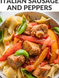 Whip up this easy, one pan recipe for Italian sausage, peppers, and onions in a light tomato sauce when you want maximum flavor and minimal effort! Serve over pasta, roasted veggies, mashed potatoes, or stuffed into hoagie rolls. Either way, it's a soul-warming 30 minute meal.