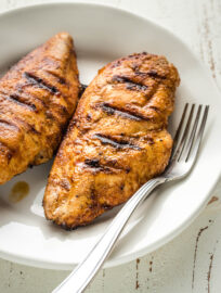 Juicy grilled chicken breasts seasoned with a homemade dry rub.