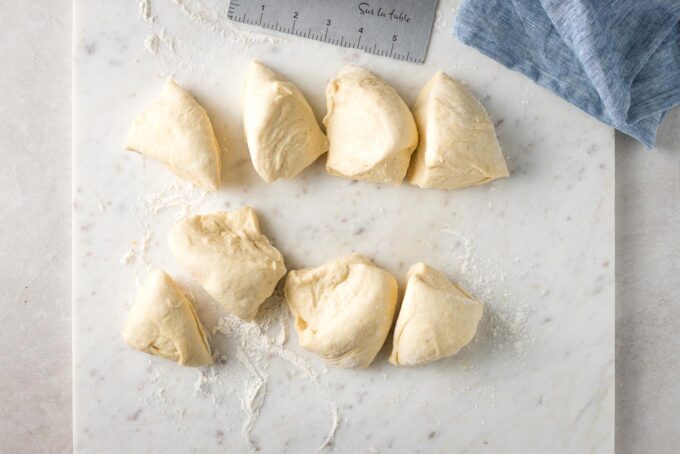 Dough divided into 8 pieces.