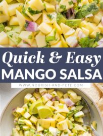 Fresh, vibrant, and delicious, this Mango Avocado Salsa hits all the right notes: sweet and savory, with a little kick and a lot of lime! This makes a fantastic appetizer or a simple yet elevated topping for tacos, chicken, or fish.
