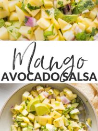 Fresh, vibrant, and delicious, this Mango Avocado Salsa hits all the right notes: sweet and savory, with a little kick and a lot of lime! This makes a fantastic appetizer or a simple yet elevated topping for tacos, chicken, or fish.