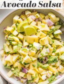 Fresh, vibrant, and delicious, this Mango Avocado Salsa hits all the right notes: sweet and savory, with a little kick and a lot of lime! This makes a fantastic appetizer or a simple yet elevated topping for tacos, chicken, or fish.