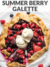 Galette is the easier, just as impressive version of pie! This easy summer treat is filled with any combination of strawberries, blueberries, raspberries, and blackberries, and makes a beautiful dessert for July 4th or any celebration.