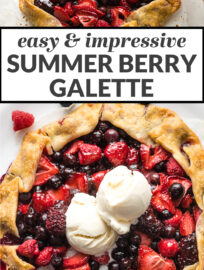 Galette is the easier, just as impressive version of pie! This easy summer treat is filled with any combination of strawberries, blueberries, raspberries, and blackberries, and makes a beautiful dessert for July 4th or any celebration.