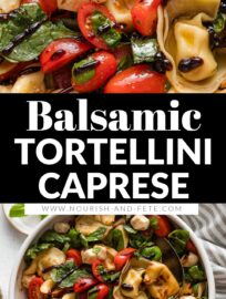 This tortellini Caprese salad is fresh, fast, and full of bright summer flavors! A simple balsamic dressing elevates these classic ingredients to the best quick lunch, easy dinner, or picnic fare that is likely to earn rave reviews.