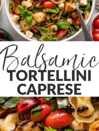This tortellini Caprese salad is fresh, fast, and full of bright summer flavors! A simple balsamic dressing elevates these classic ingredients to the best quick lunch, easy dinner, or picnic fare that is likely to earn rave reviews.