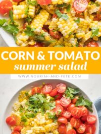 This delicious roasted corn and tomato salad is proof that sometimes simple is best. Just three ingredients and you have the star of every summer dinner, potluck, and barbecue! Vegan and gluten-free.