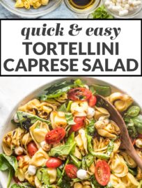 This tortellini Caprese salad is fresh, fast, and full of bright summer flavors! A simple balsamic dressing elevates these classic ingredients. Serve for a fantastic quick lunch or a barbecue side that earns rave reviews.