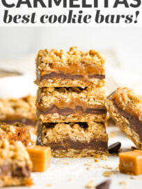 This is the fool-proof easy recipe you need for carmelita bars! AKA the most amazing bar cookies, with layers of soft caramel and chocolate sandwiched in an oatmeal cookie crust, guaranteed to earn rave reviews from everyone, every time!