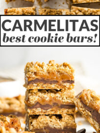 This is the fool-proof easy recipe you need for carmelita bars! AKA the most amazing bar cookies, with layers of soft caramel and chocolate sandwiched in an oatmeal cookie crust, guaranteed to earn rave reviews from everyone, every time!