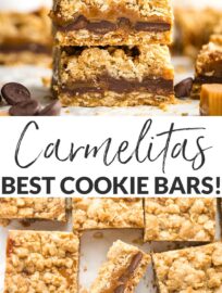 This is the fool-proof easy recipe you need for carmelita bars! AKA the most amazing bar cookies, with layers of soft caramel and chocolate sandwiched in an oatmeal cookie crust, guaranteed to earn rave reviews from everyone, every time!