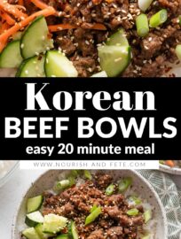 These Korean-inspired ground beef and rice bowls are outrageously easy to make, delicious, and ready in less than 20 minutes. If you're looking for something new to do with ground beef, this is the answer! Top with your favorite veggies and toasted sesame seeds for an easy, vibrant, and flexible dinner.