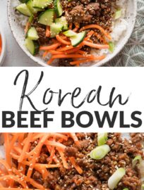 These Korean-inspired ground beef and rice bowls are outrageously easy to make, delicious, and ready in less than 20 minutes. If you're looking for something new to do with ground beef, this is the answer! Top with your favorite veggies and toasted sesame seeds for an easy, vibrant, and flexible dinner.
