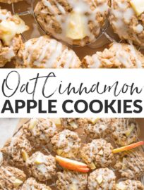 Apple cinnamon cookies made with oatmeal and drizzled with a sweet maple glaze are a must-make for me every fall! They have all the cozy flavors of apple crisp packed into a soft, cake-like cookie. Perfect for a simple dessert and dreamy with your coffee or tea.