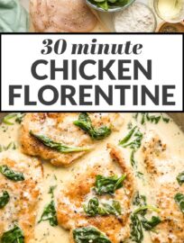 This Creamy Chicken Florentine recipe delivers restaurant quality at home in less than 30 minutes. With tender chicken nestled in a creamy, garlicky white wine sauce, this is one the whole family loves.