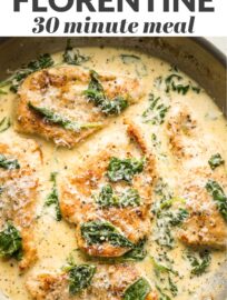 This Creamy Chicken Florentine recipe delivers restaurant quality at home in less than 30 minutes. With tender chicken nestled in a creamy, garlicky white wine sauce, this is one the whole family loves.