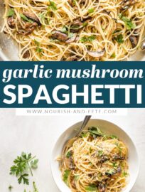 This fast and easy recipe for spaghetti with mushrooms in a simple garlic butter sauce is pure cozy comfort, ready in about 25 minutes! A great vegetarian pasta, perfect for meatless Monday or anyone trying to reduce their meat.