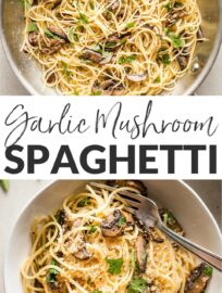 This fast and easy recipe for spaghetti with mushrooms in a simple garlic butter sauce is pure cozy comfort, ready in about 25 minutes! A great vegetarian pasta, perfect for meatless Monday or anyone trying to reduce their meat.