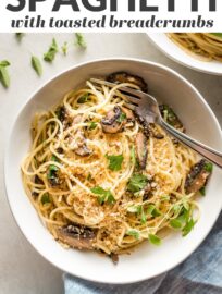 This fast and easy recipe for spaghetti with mushrooms in a simple garlic butter sauce is pure cozy comfort, ready in about 25 minutes!