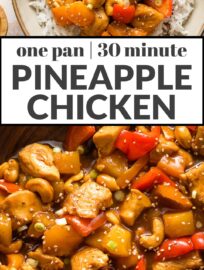 This easy pineapple chicken recipe delivers a simple stir fry of chicken, pineapple, and vegetables coated in a sweet and flavorful sauce everyone loves. Skip the takeout and serve this for a terrific family meal ready in 30 minutes or less!