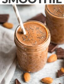 This Chocolate Almond Milk Smoothie is rich, creamy, and simple to make from everyday ingredients. Let it do double duty as a filling breakfast and a sweet but healthy afternoon treat!